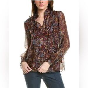 Lafayette 148 Harlan Multicolor Sheer Women's Top Size XS